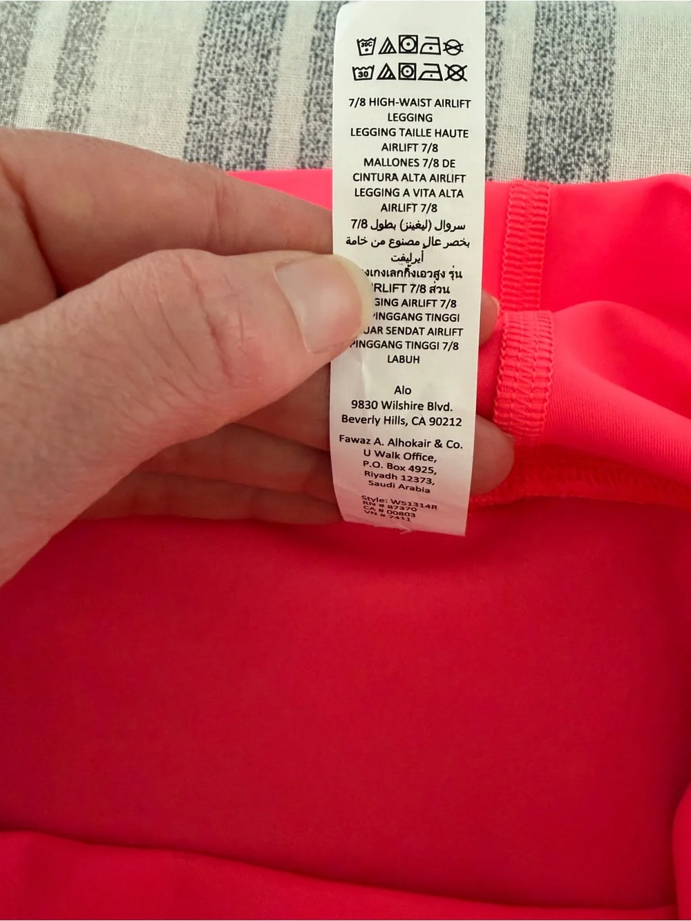 Alo 7/8 High Waist Airlift Legging Fluorescent Pink Coral Size Medium
